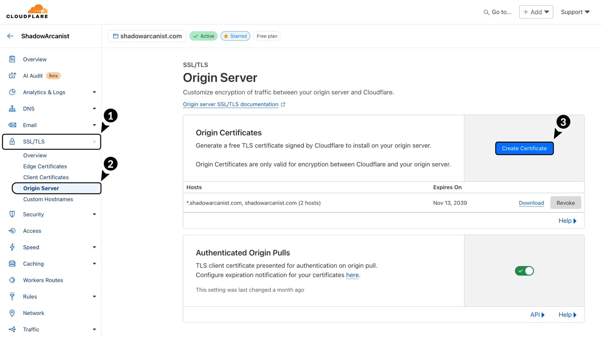 Cloudflare Origin Certificate creation