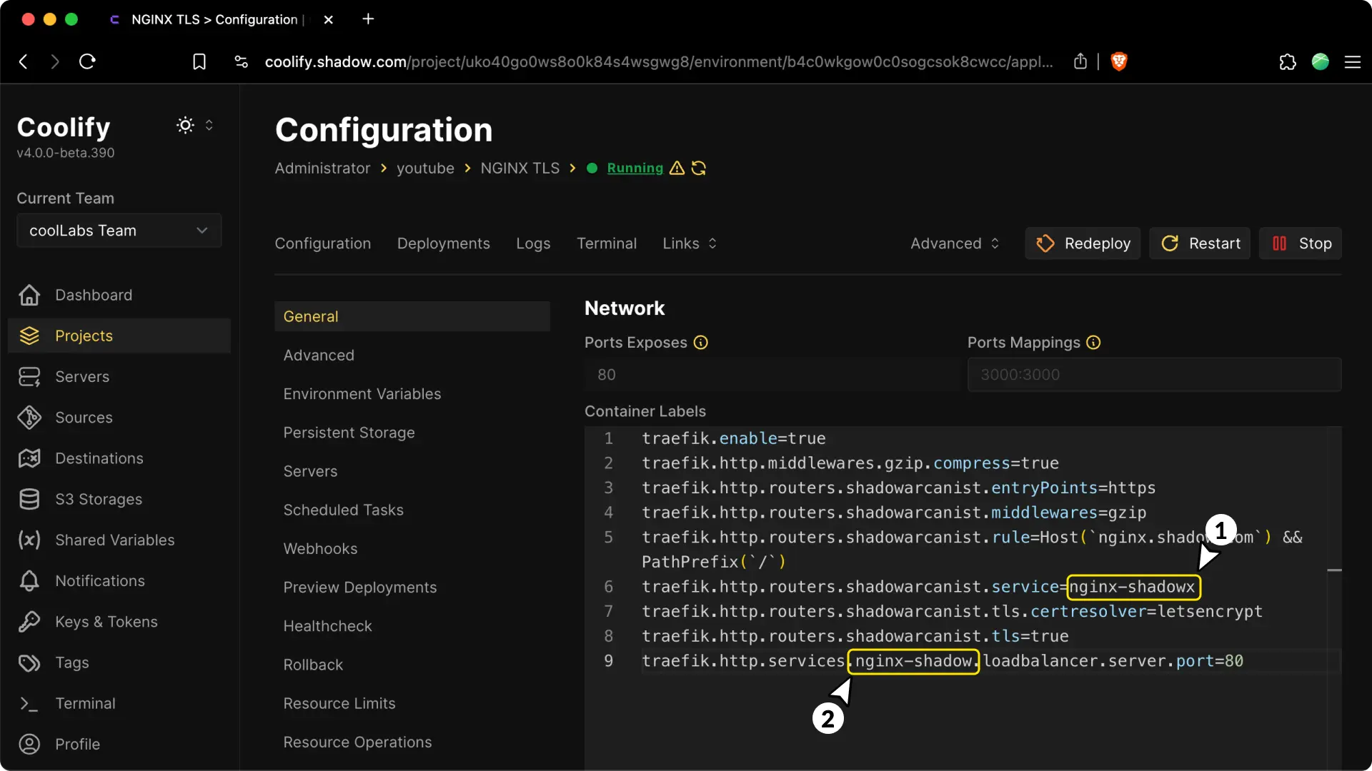 Coolify incorrect traefik label