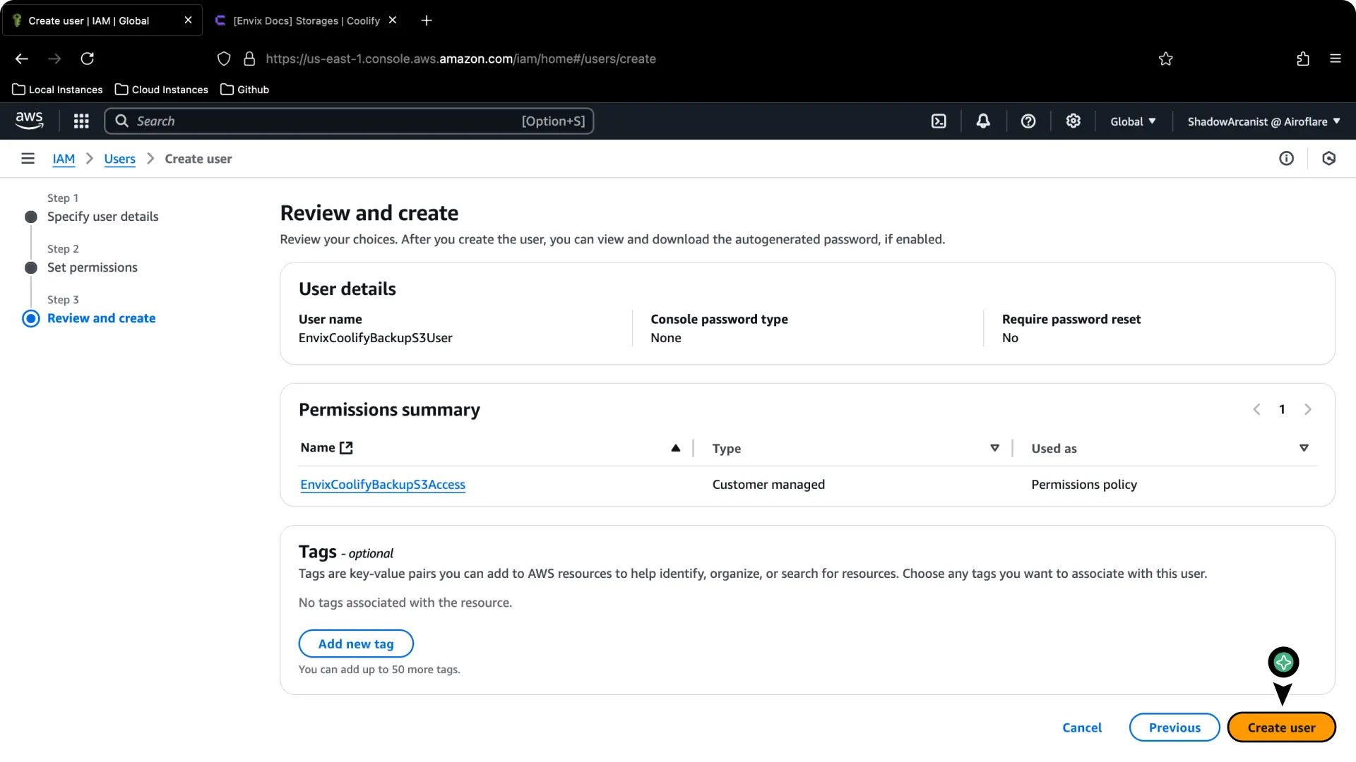 Coolify Aws S3 Backup Setup