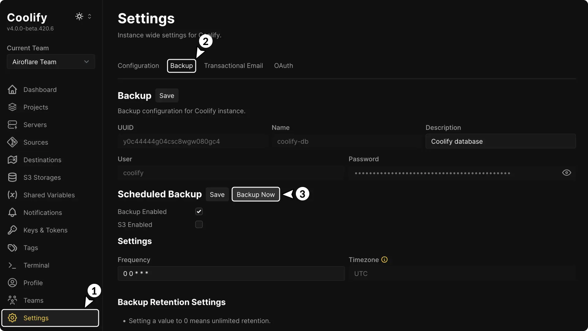 Coolify Backup Page Image