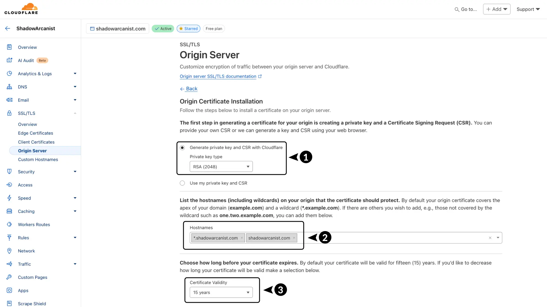 Cloudflare Origin Certificate setup