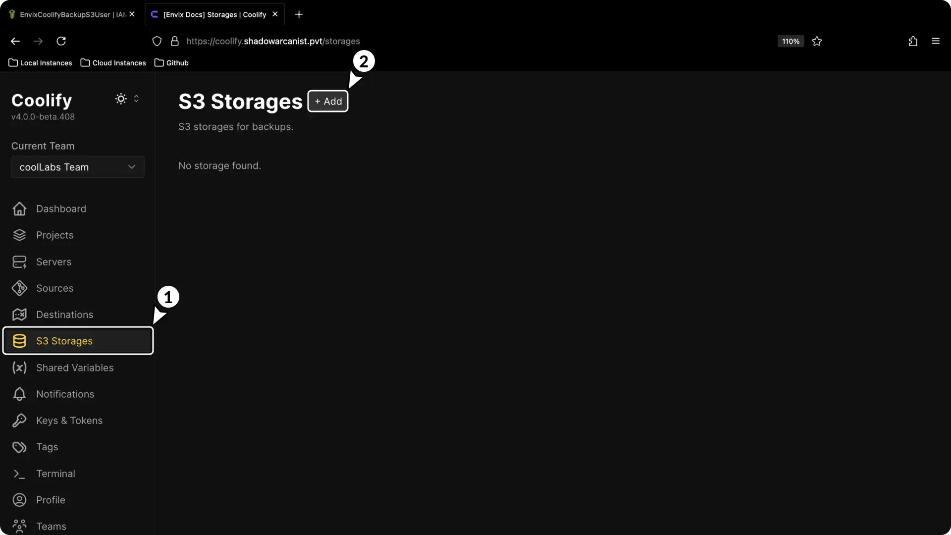 Coolify Aws S3 Backup Setup
