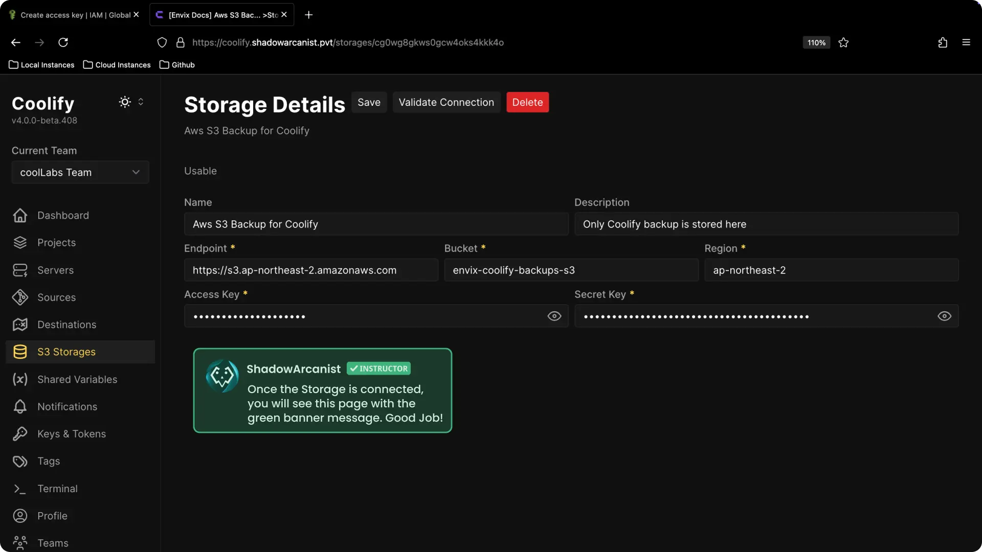 Coolify Aws S3 Backup Setup