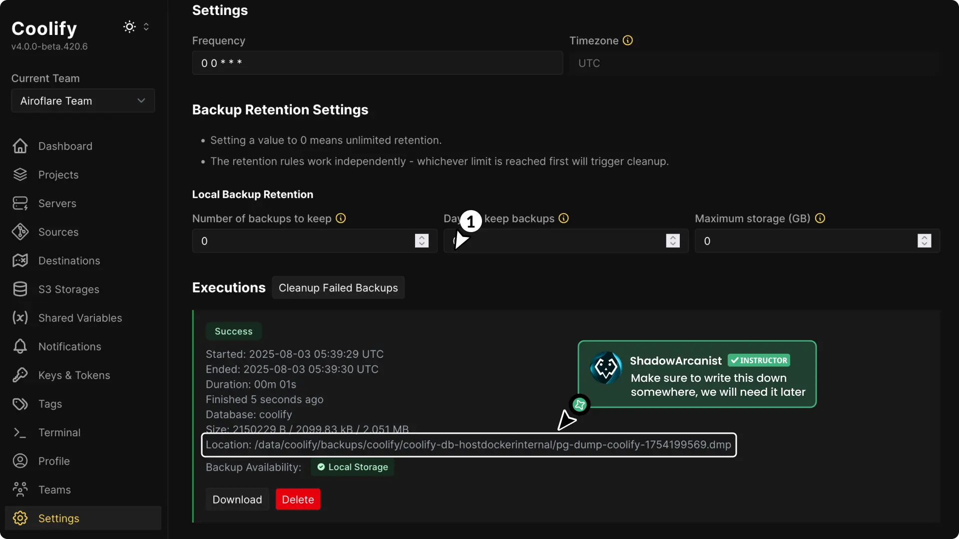 Coolify Backup Executions Image